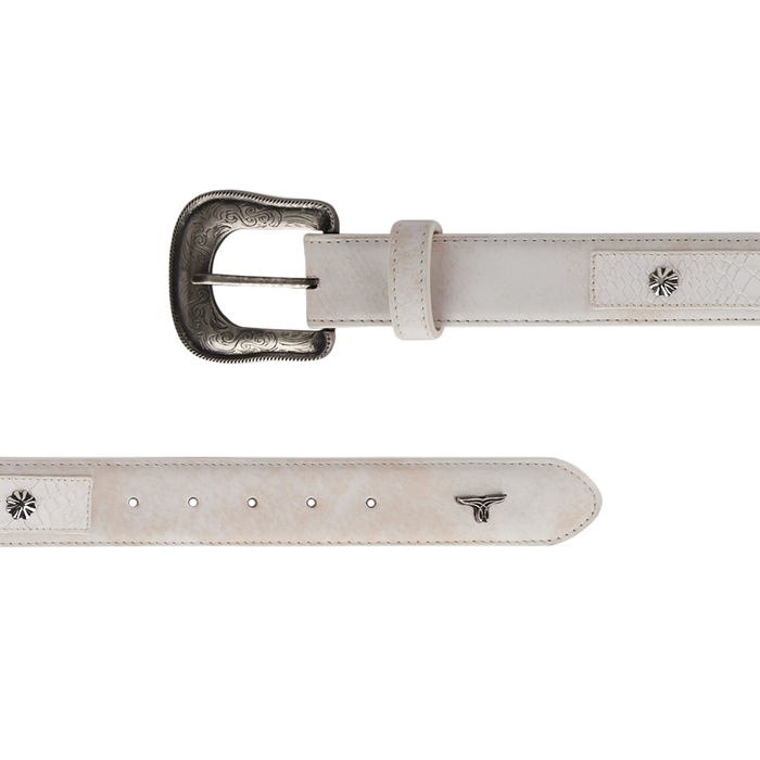 1.5 Overlay Showdown Belt with Conchos and Single Buckle - Ceramic Crackle Belt Western Fashion by Lane