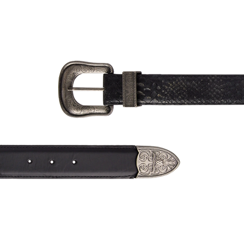 1.5 Woven Belt with Double Buckle - Rattle Black Belt Western Fashion by Lane