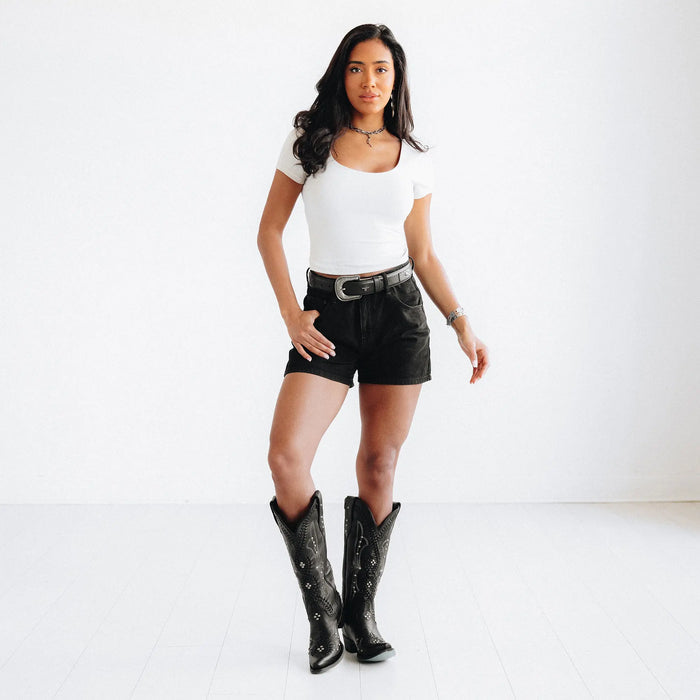 1.5 Woven Laced Belt with Single Buckle - Jet Black Belt Western Fashion by Lane
