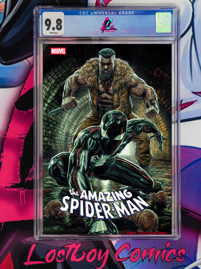 Comic book cover featuring 'The Amazing Spider-Man' with a CGC grading label on a colorful background.