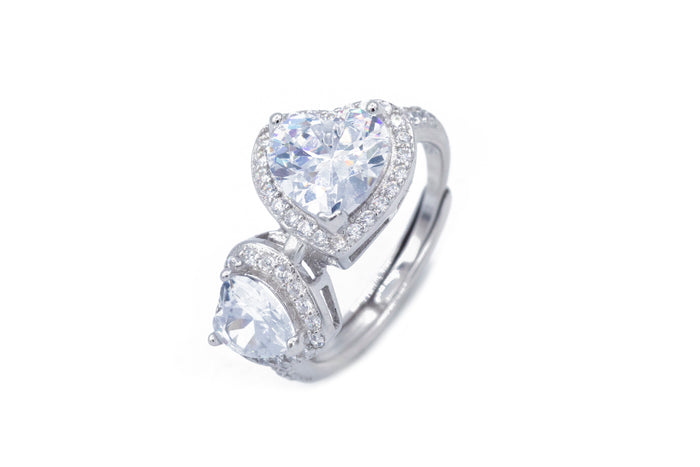 Anelli regolabile doppio cuore in argento925 - Iride Shop - Accessori da Donna