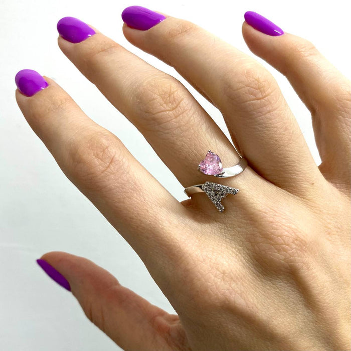 Anello con iniziale e cuore regolabile - Iride Shop - Accessori da Donna