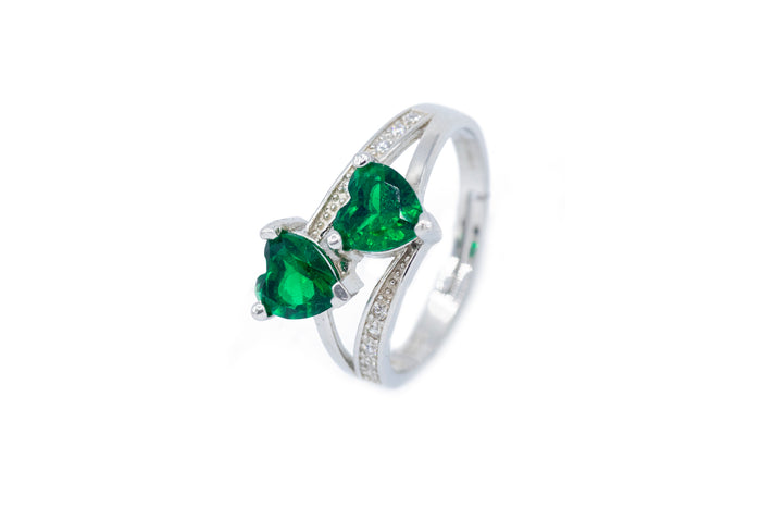 Anello double cuore con strass in argento 925 - Iride Shop - Accessori da Donna