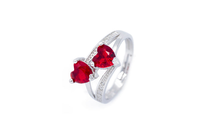 Anello double cuore con strass in argento 925 - Iride Shop - Accessori da Donna