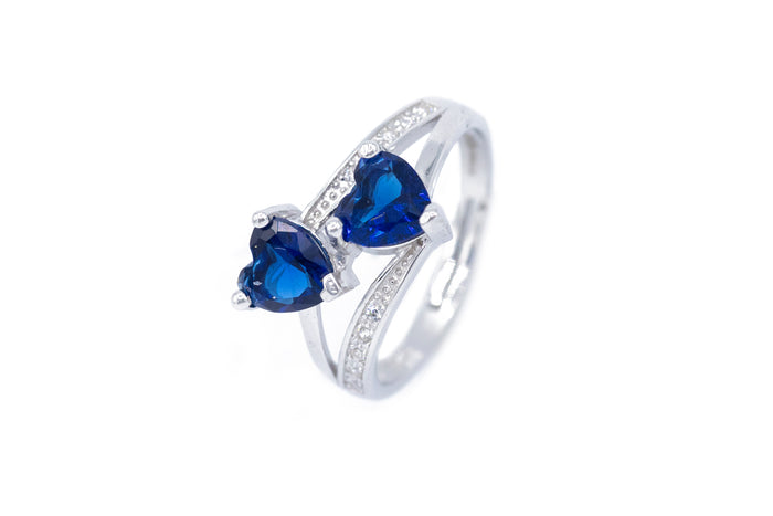 Anello double cuore con strass in argento 925 - Iride Shop - Accessori da Donna