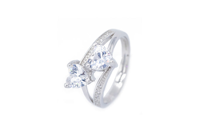 Anello double cuore con strass in argento 925 - Iride Shop - Accessori da Donna