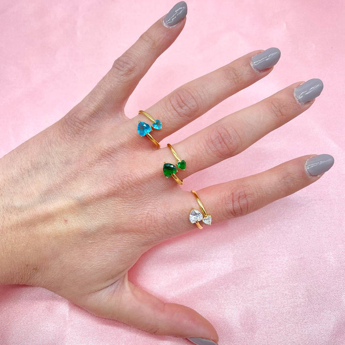 Anello double cuore regolabile
