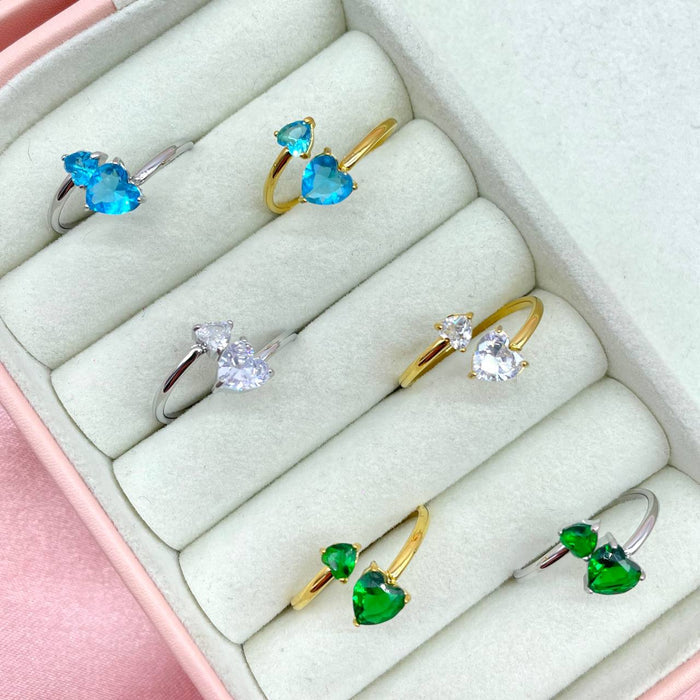 Anello double cuore regolabile
