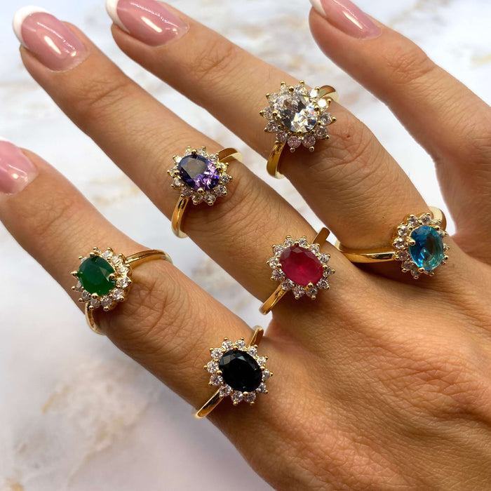 Anello Kate regolabile nei colori oro e argento con scelta della pietra di colore: Verde, Viola, Bianco, Nero, Fucsia, Turchese, Rosa, Blu  - Iride Shop Bijoux e Accessori