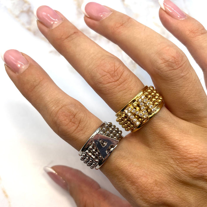Anello palline con iniziale regolabile - Iride shop - accessori donna