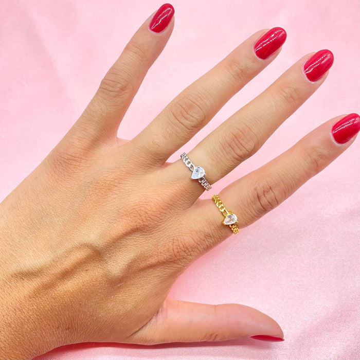 Anello regolabile caten con cuore in argento 925