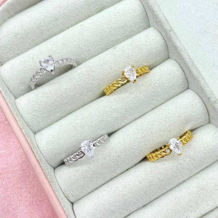Anello regolabile caten con cuore in argento 925