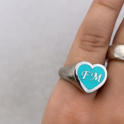 Anello regolabile chevalier a cuore smaltato in argento 925 - Iride Shop - Accessori da Donna