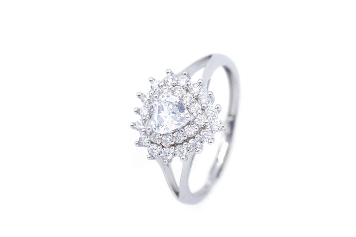 Anello regolabile cuore cristal con strass in argento 925 - Iride Shop - Accessori da Donna