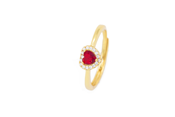 Anello regolabile cuore e strass in argento 925