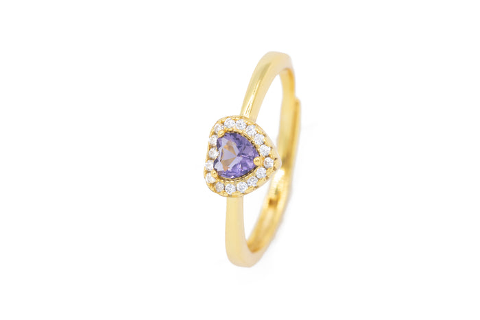 Anello regolabile cuore e strass in argento 925
