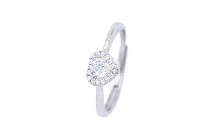 Anello regolabile cuore e strass in argento 925