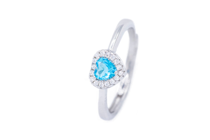Anello regolabile cuore e strass in argento 925