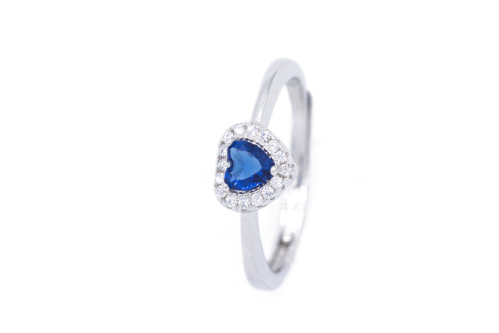 Anello regolabile cuore e strass in argento 925