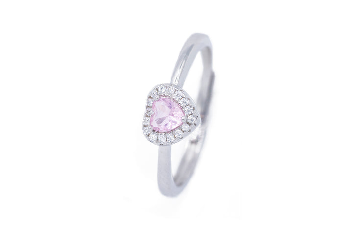 Anello regolabile cuore e strass in argento 925