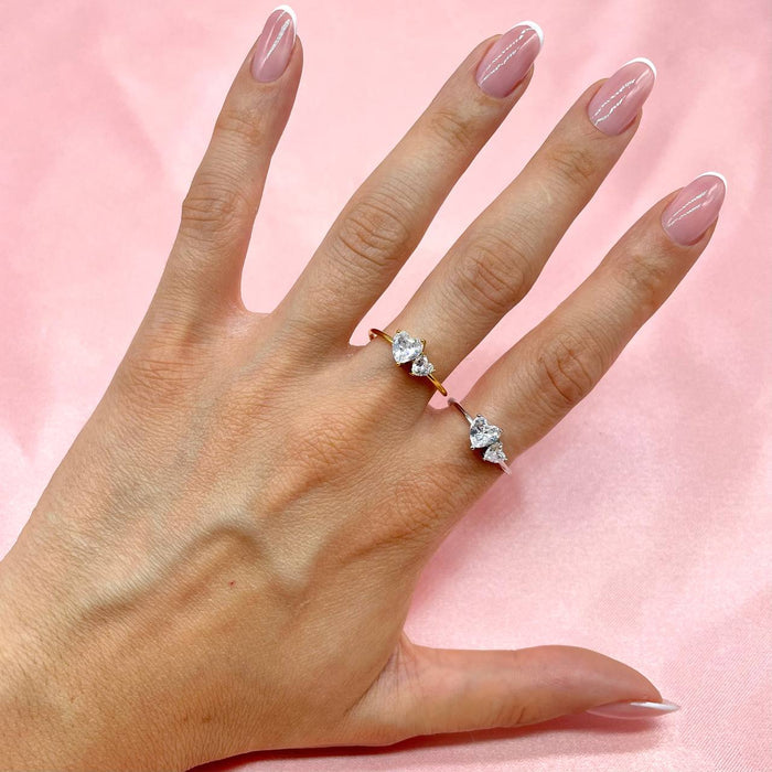 Anello regolabile double cuore cristal