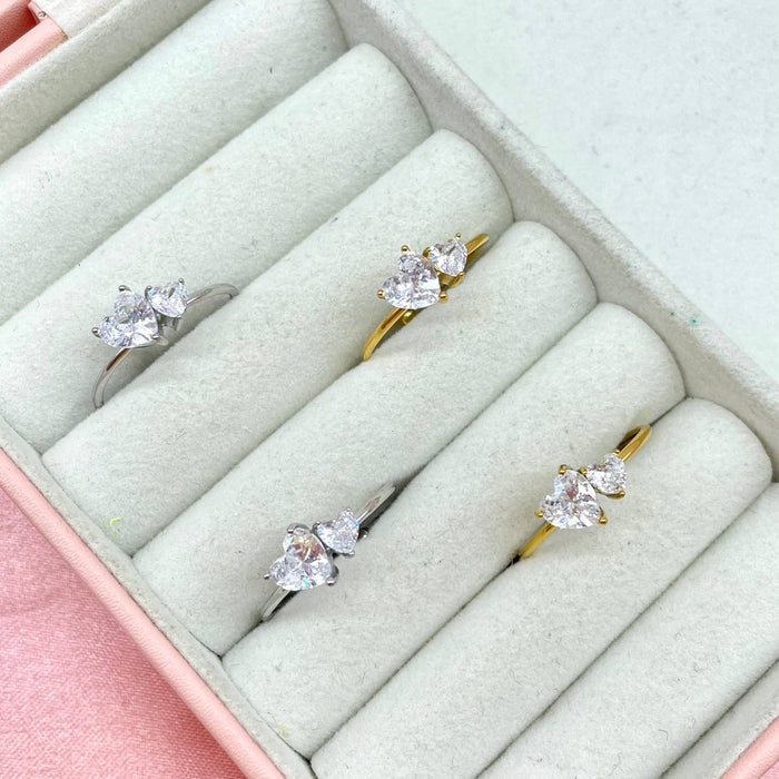 Anello regolabile double cuore cristal