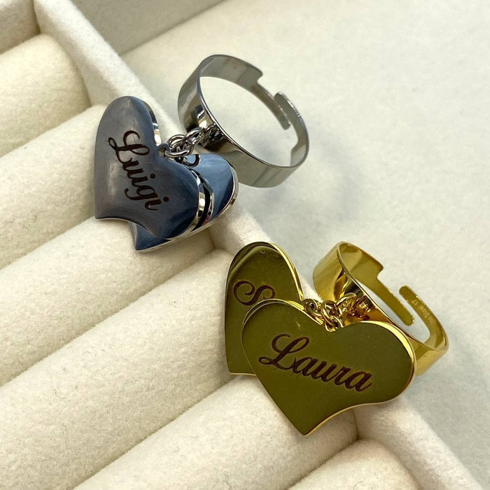 Anello regolabile due cuori personalizzabile - Iride shop - accessori donna