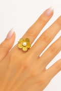 Anello regolabile gold fiore e perle - Iride Shop - Accessori da Donna