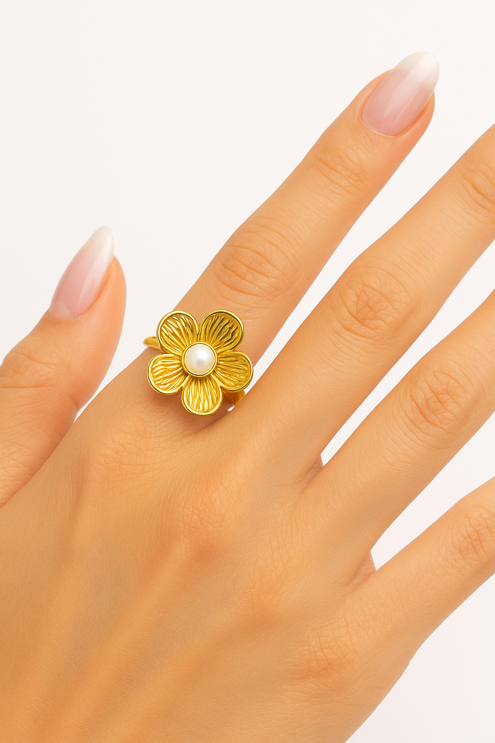 Anello regolabile gold fiore e perle - Iride Shop - Accessori da Donna