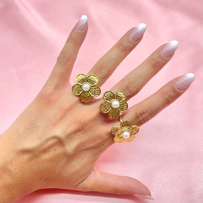 Anello regolabile gold fiore e perle - Iride Shop - Accessori da Donna
