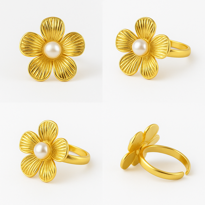 Anello regolabile gold fiore e perle - Iride Shop - Accessori da Donna
