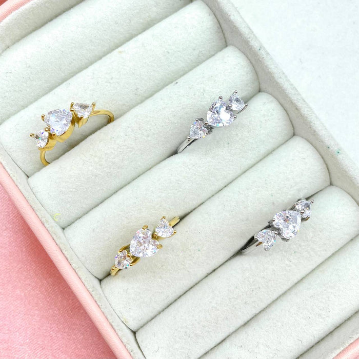 Anello regolabile triple cuore cristal - Iride Shop - Accessori da Donna