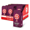 FDC Coffee packaging with purple bags and red display stand on a white background