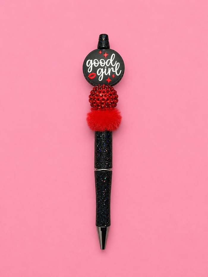 Good Girl black and red glitter pen custom