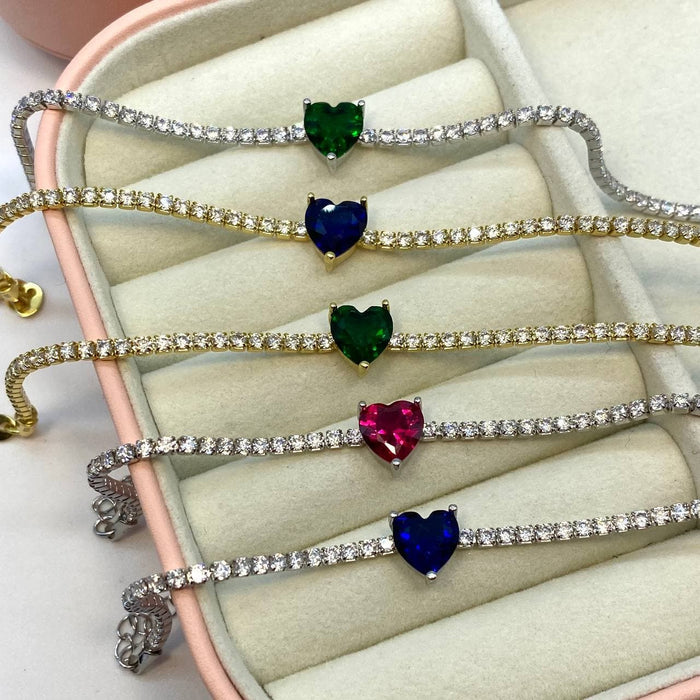 Bracciale con cuori e strass in argento 925 - Iride shop - accessori donna