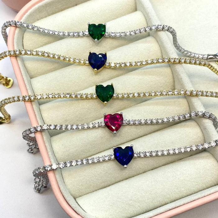 Bracciale con cuori e strass in argento 925 - Iride shop - accessori donna
