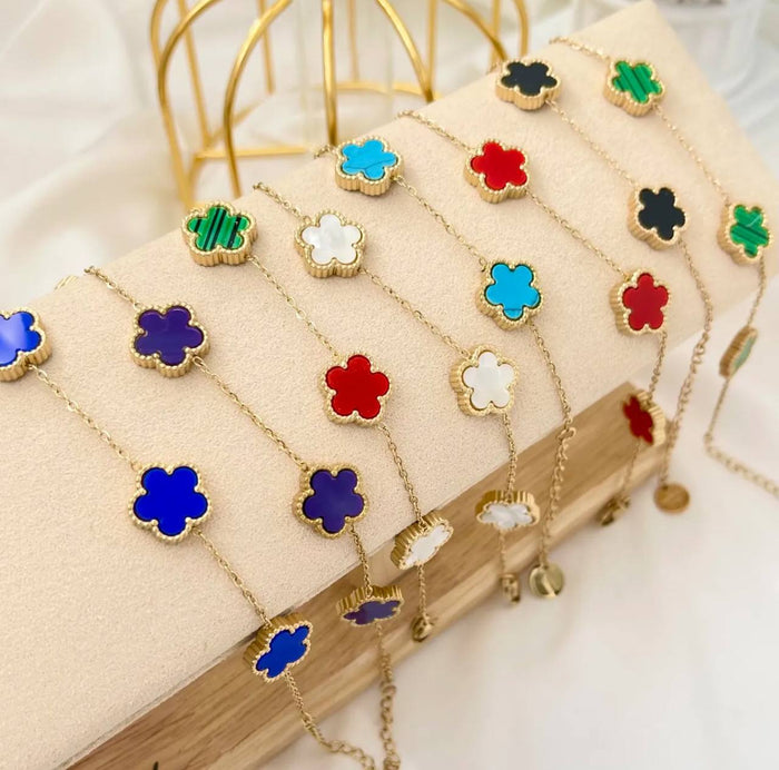 Bracciale Vintage Ambra a 4 motivi effetto madreperla con pietre nei colori nero, bianco, blu, verde e rosso - Iride Shop Bijoux e Accessori