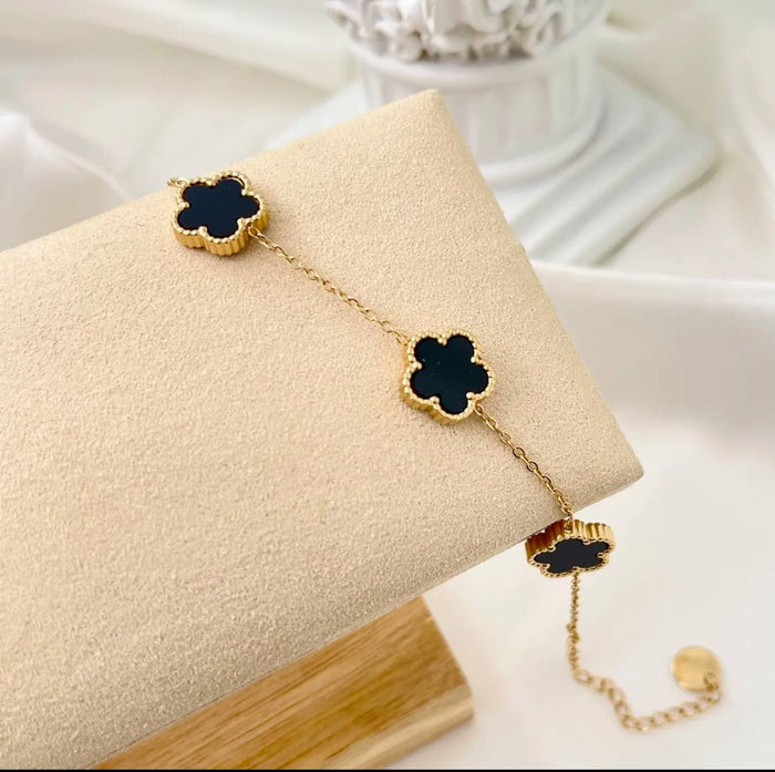 Bracciale Vintage Ambra a 4 motivi effetto madreperla con pietre di colore nero - Iride Shop Bijoux e Accessori
