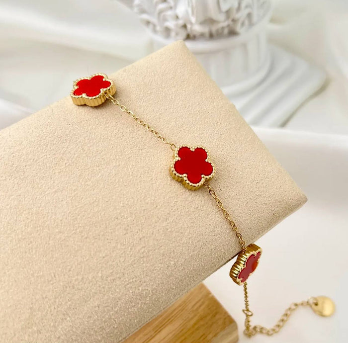 Bracciale Vintage Ambra a 4 motivi effetto madreperla con pietre di colore rosso - Iride Shop Bijoux e Accessori