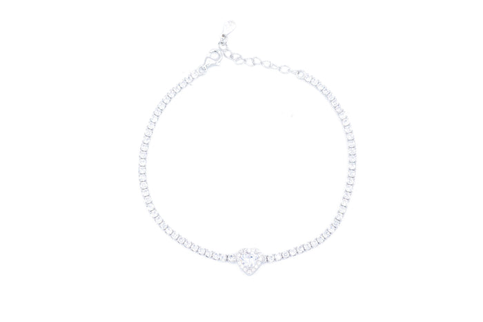 Bracciale tennis con cuore bril in argento 925