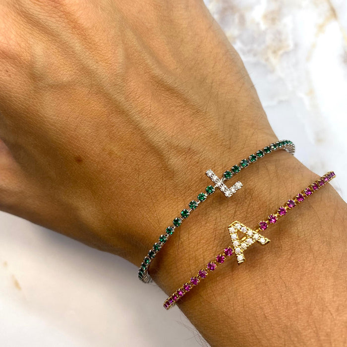Bracciale tennis rigido con iniziale - Iride shop - accessori donna