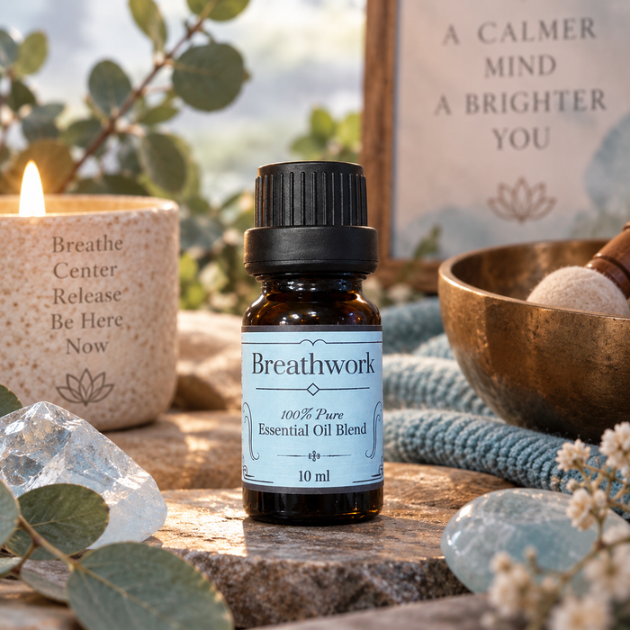 Breathwork essential oil diffuser blend on a wooden surface