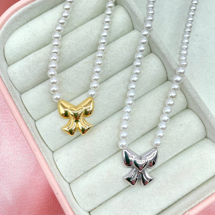 Collana con perle e fiocchetto - Iride Shop - Accessori da Donna