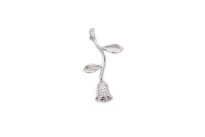 Collana con rosa stilyzed e strass in argento 925