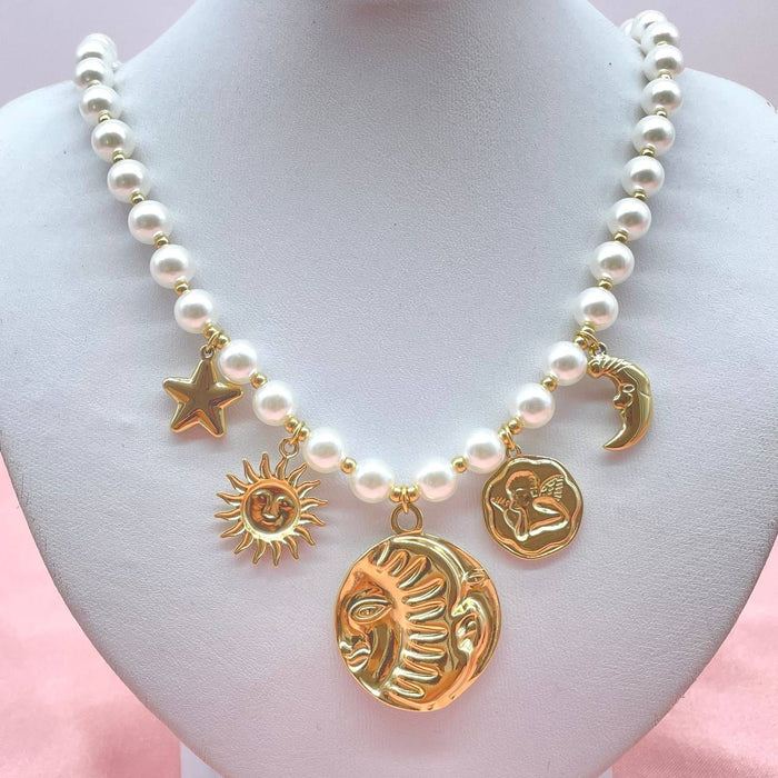 Collana in perle con elementi  astrali - Iride Shop - Accessori da Donna