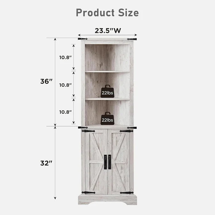 Farmhouse Rustic 68-Inch Tall Corner Storage Cabinet with Barn Door