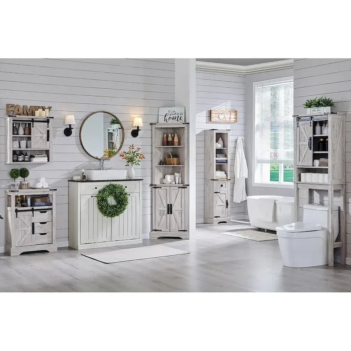 Farmhouse Rustic 68-Inch Tall Corner Storage Cabinet with Barn Door