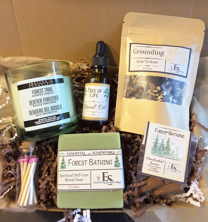Forest Bathing Ritual Kit with soap, tea, ritual oil, incense and candle
