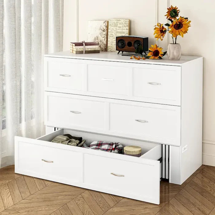 Full Size Murphy Bed Chest with Drawers for Home Office or Small Room