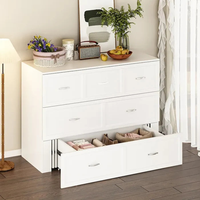 Full Size Murphy Bed Chest with Drawers for Home Office or Small Room
